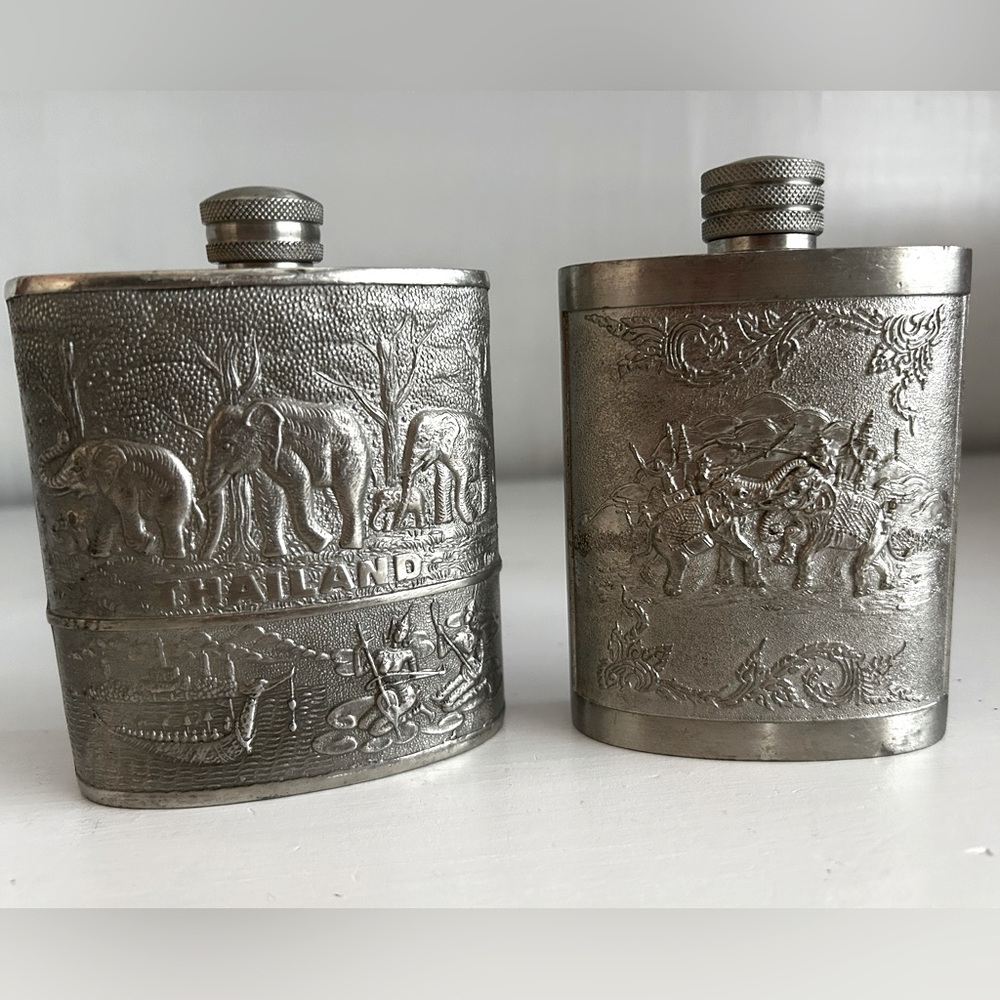 Pair of Vintage Pewter Flasks